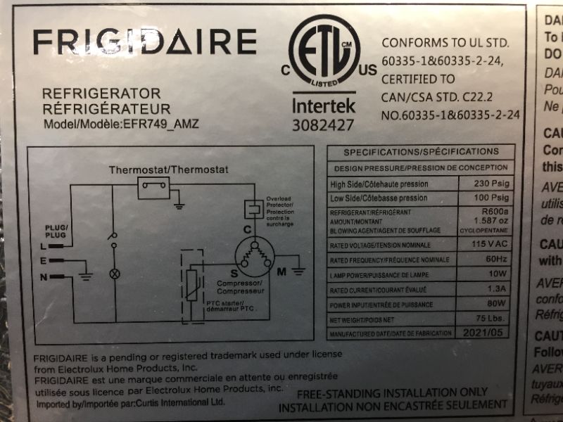 Photo 9 of Frigidaire EFR749AMZ, 2 Door Apartment Size Refrigerator with Freezer, 7.5 cu ft, Retro, Silver, Platinum
** DOOR NEEDS REPLACEMENT ONLY **