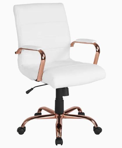 Photo 1 of Flash Furniture White Leather/Rose Gold Frame Contemporary Adjustable Height Swivel Faux Leather Executive Chair