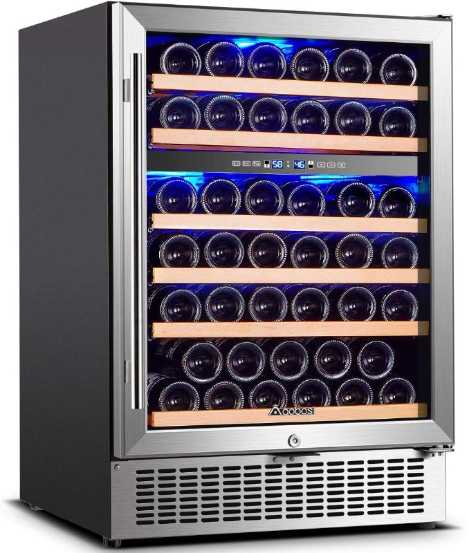 Photo 1 of Wine Cooler Dual Zone,AAOBOSI 24 inch 51 Bottle Wine Refrigerator Built-in or Freestanding with Fashion Look,Quick and Silent Cooling System Double-Layer Tempered Glass Door Front Ventilation