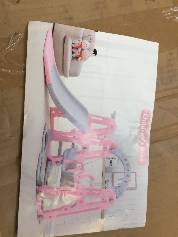 Photo 1 of Costway 4-in-1 Toddler Climber and Swing Set w/ Basketball Hoop & Ball Pink
