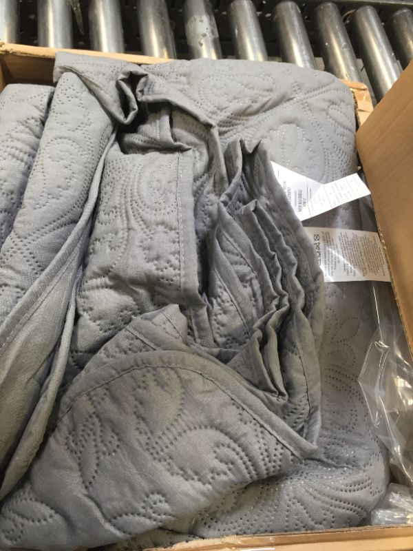 Photo 2 of Amazon Basics Oversized Quilt Bed Set, Embossed Coverlet and Shams - Full/Queen, Dark Gray Floral
