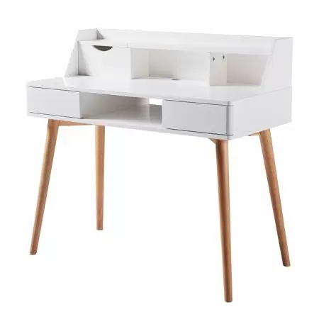 Photo 1 of Versanora Creativo Wooden Computer Desk with Drawers, White/Natural