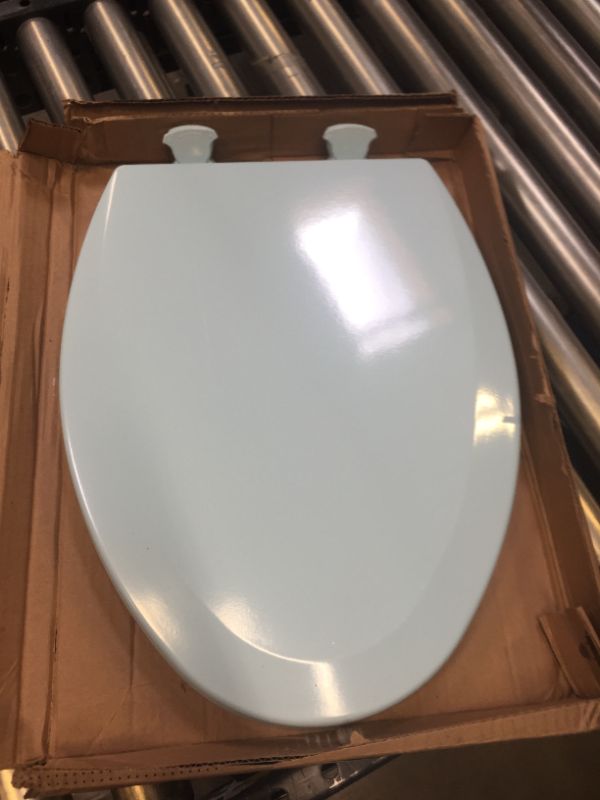 Photo 3 of BEMIS 1500EC 464 Toilet Seat with Easy Clean & Change Hinges, ELONGATED, Durable Enameled Wood, Dresden Blue
