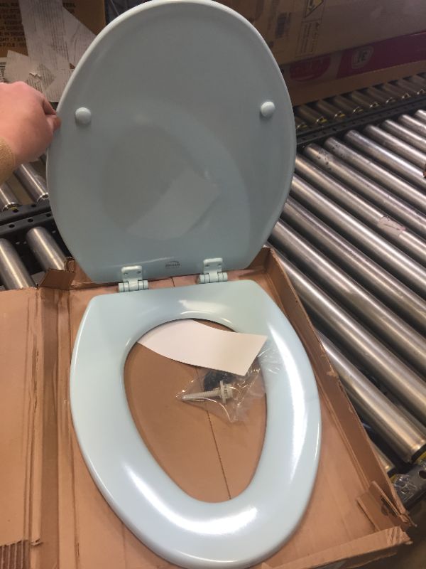 Photo 2 of BEMIS 1500EC 464 Toilet Seat with Easy Clean & Change Hinges, ELONGATED, Durable Enameled Wood, Dresden Blue
