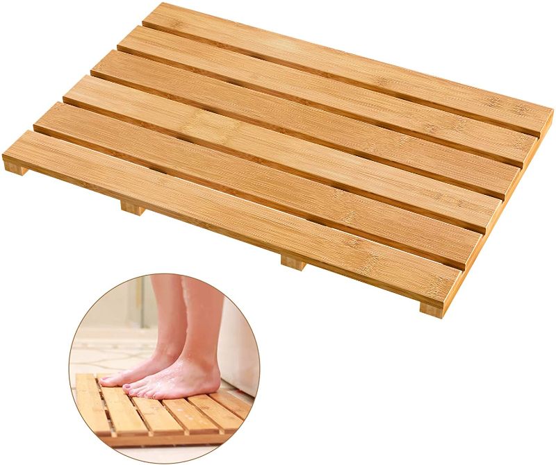 Photo 1 of Bamfan Bath Mat for Luxury Shower - Non-Slip Bamboo Sturdy Water Proof Bathroom Carpet for Indoor or Outdoor Use