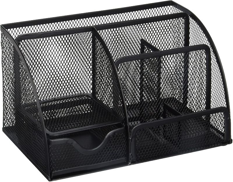 Photo 1 of Greenco Mesh Office Supplies Desk Organizer Caddy, 6 Compartments, Black