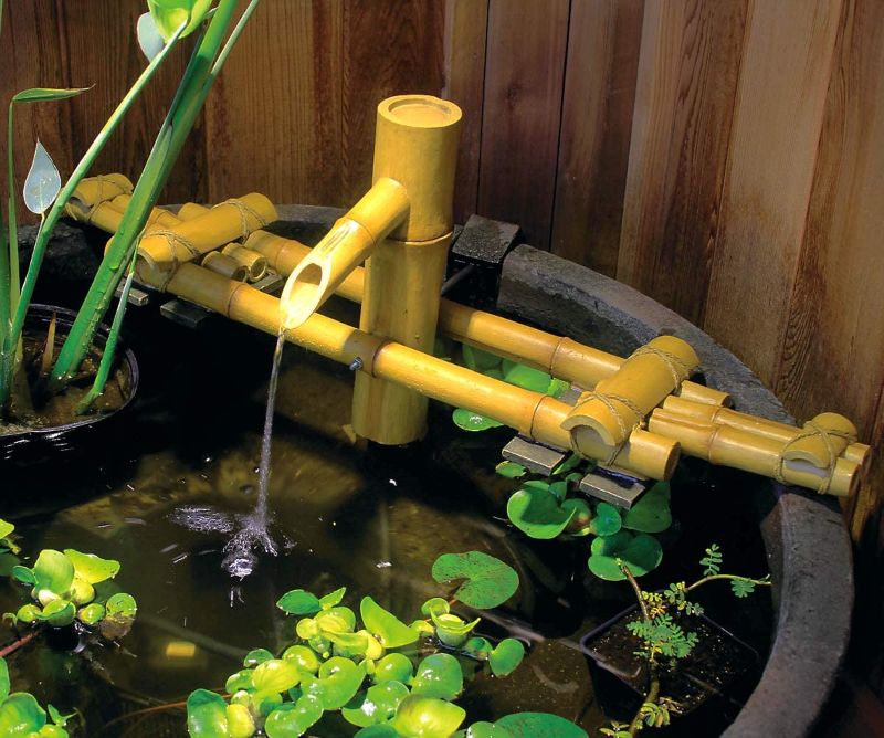 Photo 1 of Aquascape 78308 Poly-Resin Adjustable Pouring Bamboo Fountain, Extends from 18 to 30 inches Long to fit Precisely in just About Any Size Container Garden Measures 15 inches high, Yellow