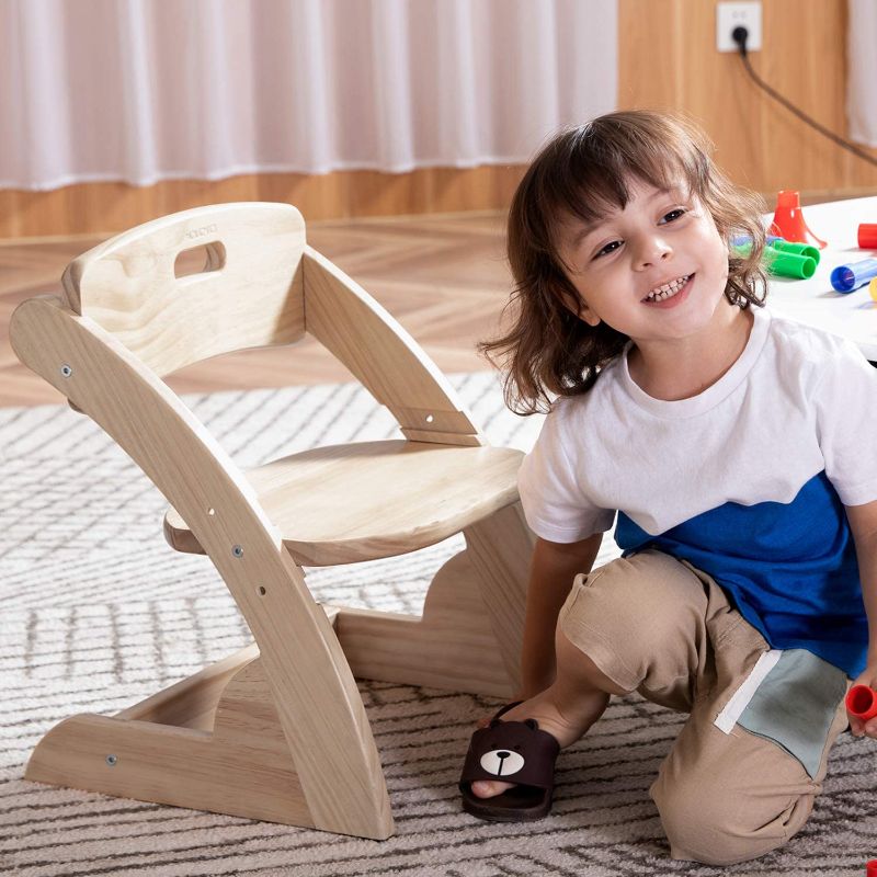 Photo 1 of HOUCHICS Wooden Toddler Chair for Kids, Adjustable Kids Wood Chair & Playroom Stool for Bedroom, Children's Stool with Back