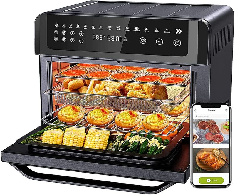 Photo 1 of Gevi Air Fryer Toaster Oven Combo, Large Digital LED Screen Convection Oven with Rotisserie and Dehydrator, Extra Large Capacity Countertop Oven with Online Recipes----ONE OF LEGS IS BENT AND UNIT WONT STAY LEVELED