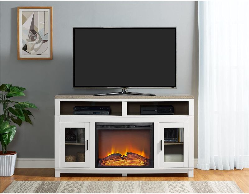 Photo 1 of Ameriwood Home Carver Electric Fireplace TV Stand for TVs up to 60" Wide, White
