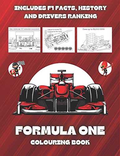 Photo 1 of Formula One Colouring Book: Motorsport Coloring Pages for Kids and Adults Featuring Racing Cars + Facts About F1 Races Paperback – February 7, 2021
