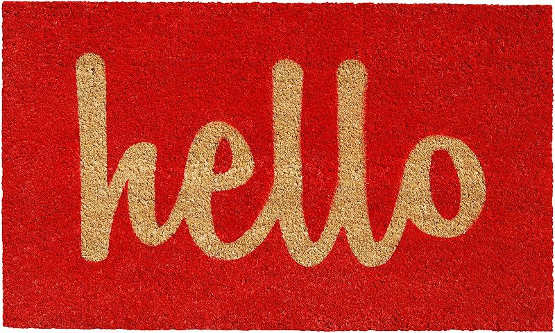 Photo 1 of Calloway Mills 100301729RNS Script Hello Doormat 17" x 29" Red/Natural 