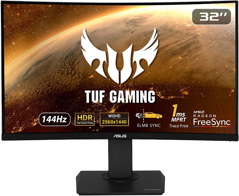 Photo 1 of ASUS TUF Gaming 32" 1440P HDR Curved Monitor (VG32V) - QHD (2560 x 1440), 144Hz, 1ms, Extreme Low Motion Blur, Speaker, Adaptive-Sync, FreeSync Premium, VESA Mountable, DisplayPort, HDMI