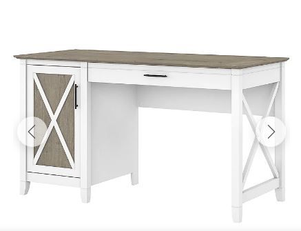 Photo 1 of Bush Furniture Key West 54"W Computer Desk with Keyboard Tray and Storage, Shiplap Gray/Pure White (KWD154G2W-03)