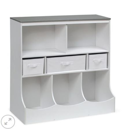 Photo 1 of Combo Bin Storage Unit with Three Baskets – Solid White/Woodgrain Gray
