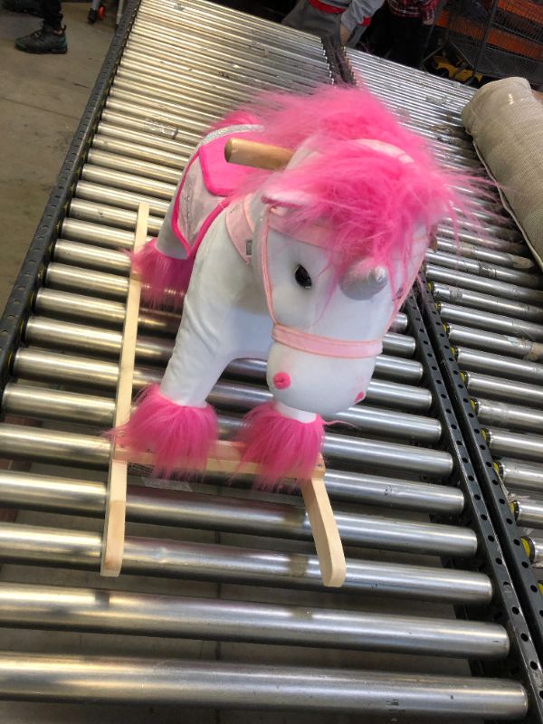 Photo 3 of Animal Adventure Real Wood Ride-On Plush Rocker White and Pink Unicorn Perfect for Ages 3+