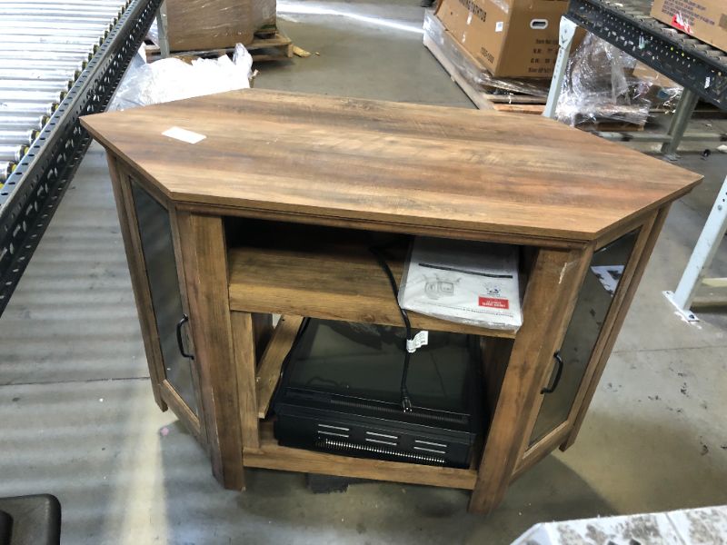 Photo 9 of 52" Classic Traditional Wood Corner Fireplace Media TV Stand Console in Rustic Oak - Walker Edison W48FPCRRO