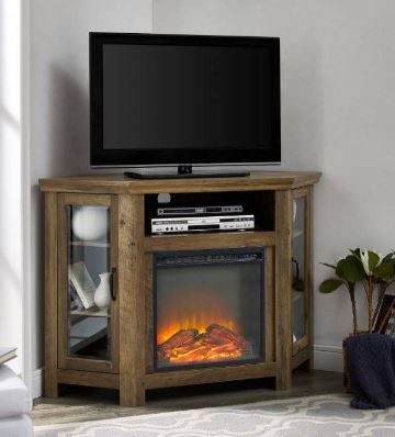 Photo 1 of 52" Classic Traditional Wood Corner Fireplace Media TV Stand Console in Rustic Oak - Walker Edison W48FPCRRO