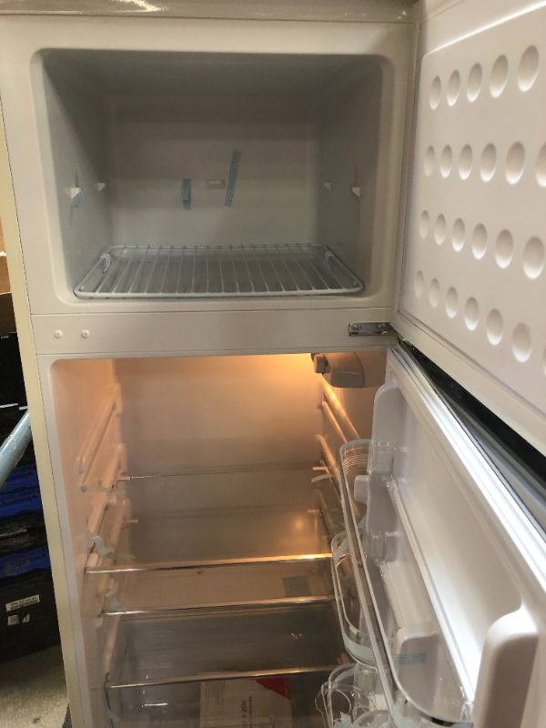 Photo 3 of FRIGIDAIRE EFR756-CREAM EFR756, 2 Door Apartment Size Retro Refrigerator with Top Freezer, Chrome Handles, 7.5 cu ft, Cream
