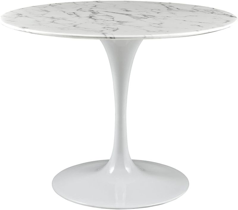 Photo 1 of Modway Lippa 40" Mid-Century Dining Table with Round Artificial Marble Top in White
