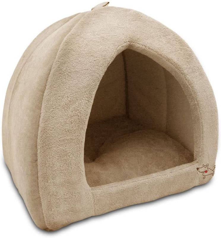 Photo 1 of Best Pet Supplies Fleece Tent Covered Cat & Dog Bed, Tan, X-Large