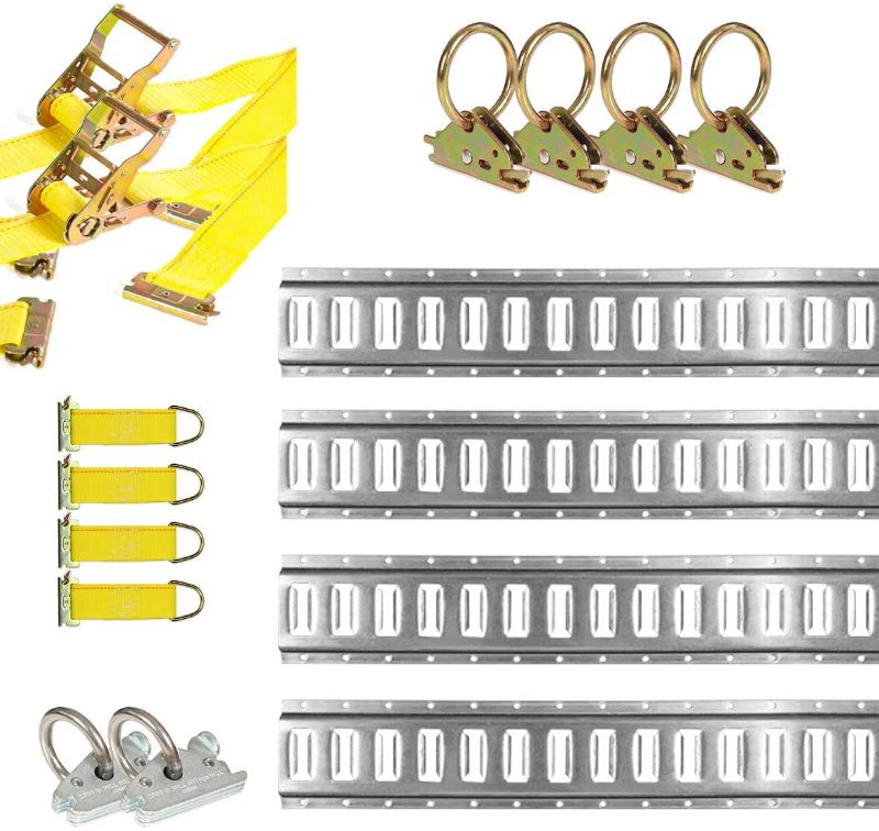 Photo 1 of DC Cargo Mall E Track Tie-Down Kit - 16 Pieces: 5 ft Galvanized E-Track Rails & E Track Tie-Down Accessories
