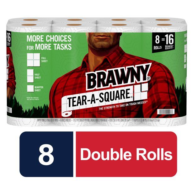 Photo 1 of Brawny Tear-A-Square Paper Towels, White, 8 Double Rolls
