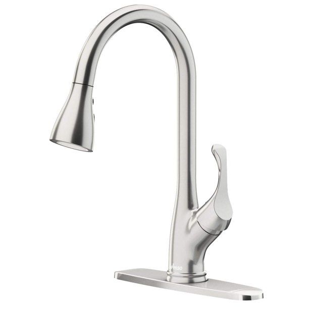 Photo 1 of Appaso Pull Down Kitchen Faucet with Sprayer Stainless Steel Brushed Nickel - Single Handle Commercial High Arc Pull Out Spray Head with Deck Plate, Grifos De Cocina
