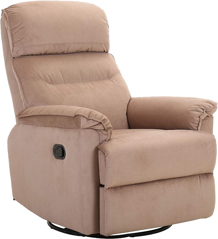 Photo 1 of Amazon Brand – Ravenna Home Pull Recliner with 360-Degree Swivel Glider, 32"W, Living Room Chair, Dark Beige
