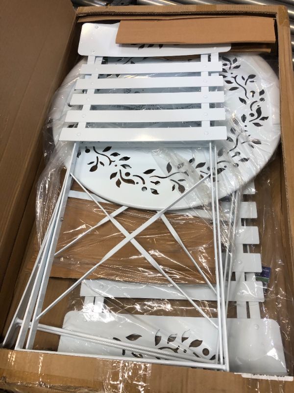 Photo 2 of Alpine Corporation MSY100A-WT Alpine Bistro Set, Table: 24" L x 24" W x 28" H Chair: 17" L 18" W x 33" H, White
