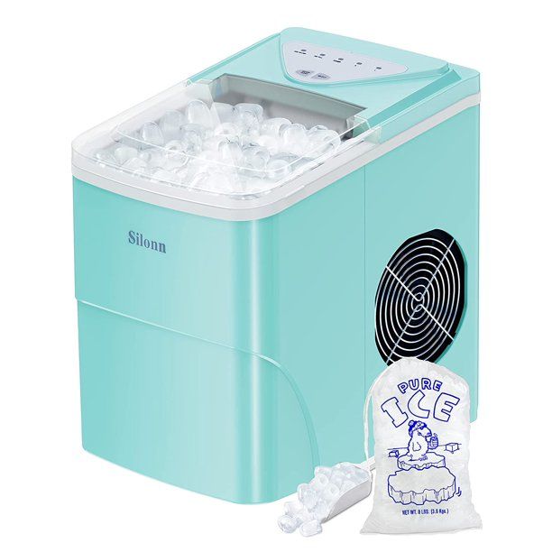 Photo 1 of Silonn Ice Makers Countertop with 5 Ice Bags, 9 Cubes Ready in 6 Mins, 26lbs in 24Hrs, Self-Cleaning Portable Ice Maker with Ice Scoop and Basket, 2 Sizes of Bullet Ice for Home Office Bar Party
