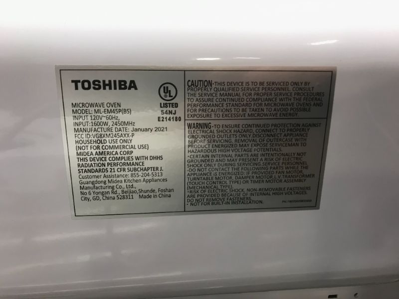 Photo 5 of Toshiba ML-EM45P(BS) Countertop Microwave Oven with Smart Sensor, Sound on/Off Function and Position Memory Turntable, 1.6 Cu.ft, Black Stainless Steel, Non-inverter Technology
