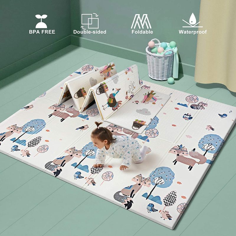 Photo 1 of Foldable Baby Play Mat for Crawling, Extra Large Play Mat for Baby, Waterproof Non Toxic Anti-Slip Reversible Foam Playmat for Baby Toddlers Kids 71" x 79" x 0.6"
