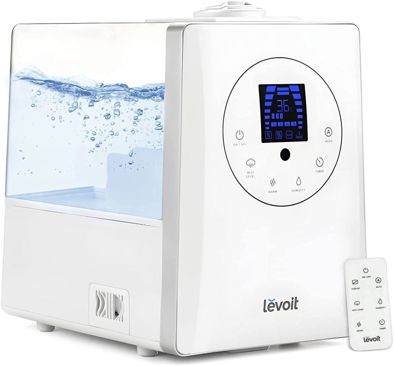 Photo 1 of LEVOIT Humidifiers for Bedroom Large Room 6L Warm and Cool Mist for Families Plants with Built-in Humidity Sensor, Essential Oil, Air Vaporizer with Remote Control, Timer Setting, White
