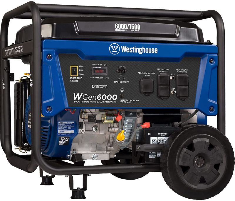 Photo 1 of Westinghouse Outdoor Power Equipment WGen6000 Portable Generator 6000 Rated & 7500 Peak Watts, Gas Powered, Electric Start, Transfer Switch Ready, CARB Compliant
