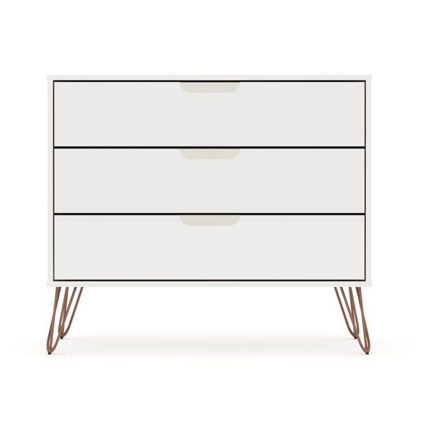 Photo 1 of Manhattan Comfort Rockefeller Mid-Century- Modern Dresser with 3- Drawers in White
