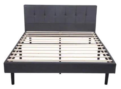 Photo 1 of ZIRUWU Queen Upholstered Platform Bed Frame With Headboard Wooden Slat Support Noiseless No Box Spring Needed DARKGREY
