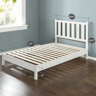 Photo 1 of Priage by ZINUS Off-White Wood Deluxe Platform Bed Frame with Headboard
