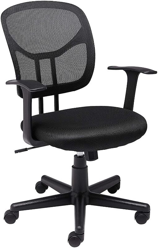 Photo 1 of Amazon Basics Mesh, Mid-Back, Adjustable, Swivel Office Desk Chair with Armrests, Black

