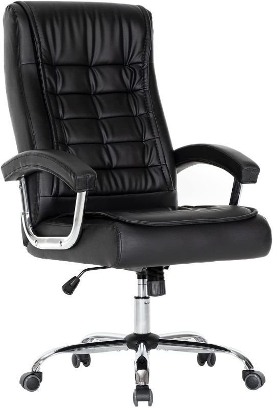 Photo 1 of HOXNE Executive Office Chair Adjustable Leather Chair High Back Swivel Office Desk Chair with Padded Armrest 350lbs Load-Bearing Spring Seat Computer Desk Chair for Home Office (Black)
