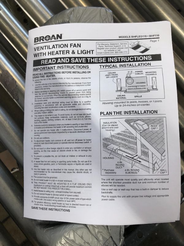 Photo 6 of Broan-NuTone PowerHeat Series 110 CFM Ceiling Bathroom Exhaust Fan with Heater