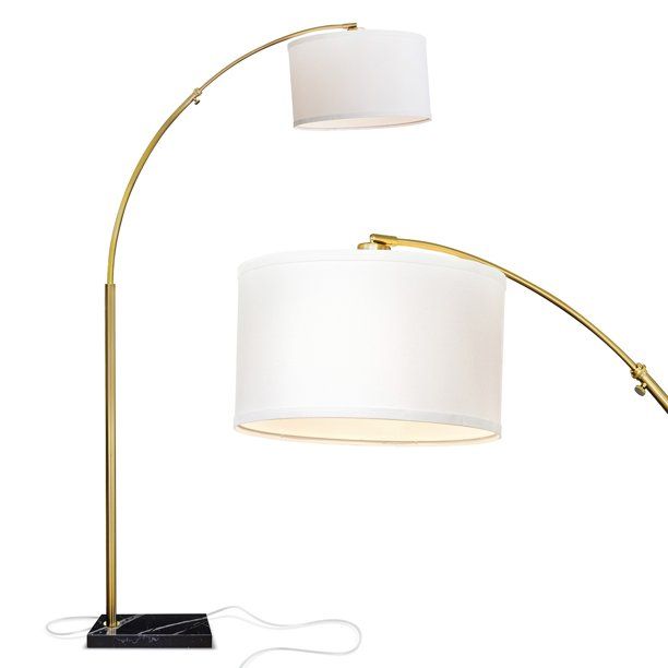 Photo 1 of Brightech Logan Arc Standing Floor Lamp w/ LED Bulb & Drum Shade, Antique Brass
