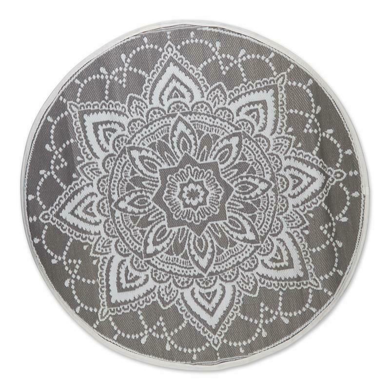 Photo 1 of DII Gray Boho Floral Outdoor Fabric Rug 5 Ft Round