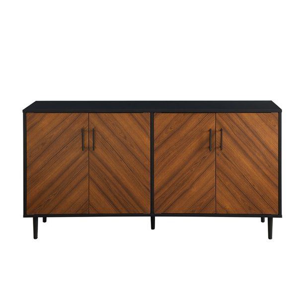 Photo 1 of 58" Mid Century Modern Faux Bookmatch TV Stand - Acorn/Black

