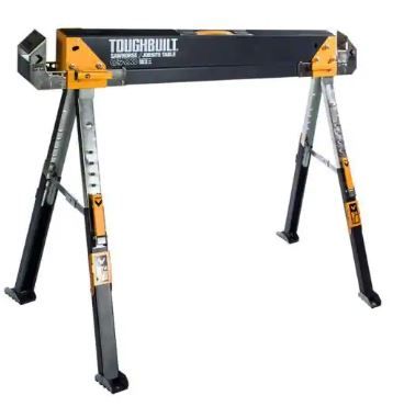 Photo 1 of Adjustable Height (25-32 in.) and Width (39.9-45.9 in.) Steel Sawhorse and Jobsite Table - 1300 lb. Capacity
