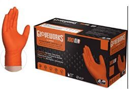 Photo 1 of GLOVEWORKS HD Orange Nitrile Disposable Gloves, 8 Mil, Latex and Powder Free, Industrial, Food Safe, Raised Diamond Texture
