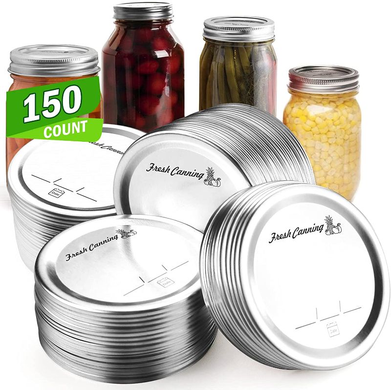 Photo 1 of 150 Count Regular Mouth Canning Lids for Ball, Kerr Jars - Mason Jar Lids Regular Mouth, Split-Type Metal Jar Lids Leak Proof - Food Grade Material - PATENT PENDING 100% Fit for Regular Mouth
