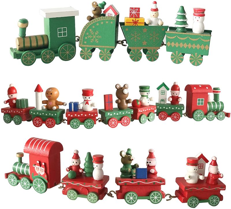 Photo 1 of Cenbee Christmas Wooden Train, Cute Mini Train with Snowman Ornament, Christmas Party Decoration for Kids Toys Gifts Christmas Decoration (3 Pcs)
