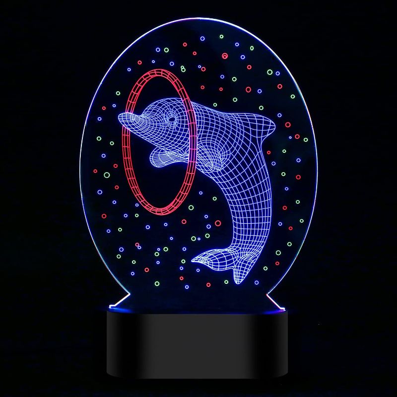 Photo 1 of 3D Night Light, Children's Toy 3 in 1 Animated Dolphin Pattern Visual Sensory Illusion LED Light, Smart Touch Control Colorful and Variable Suitable Birthday Christmas Gift for Boys and Girls
