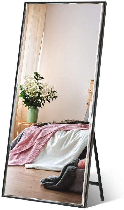 Photo 1 of Full Length Mirror 65"x23.6" Standing/Wall Hanging, Vertical Black Frame HD Rectangle Full Body Tall Big Floor Stand up or Wall Mounted Mirror
